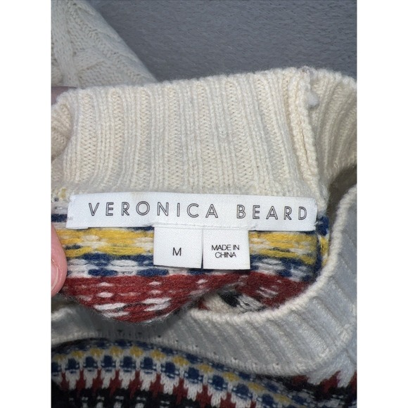 Veronica Beard Sweater Women's Medium Crew Neck Cable Knit Stripes Jimena - Picture 9 of 10